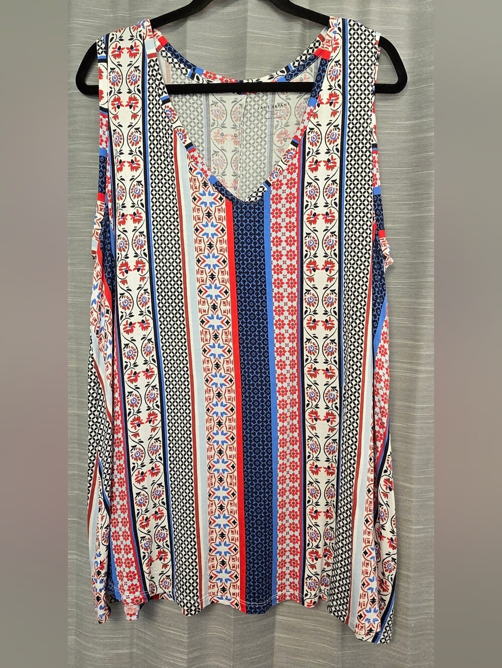 Lane Bryant Striped V-Neck Tank Top - Blue, Red & White
